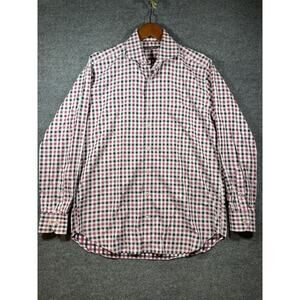 Peter Millar Button Up Shirt Men's Large Pink Black Gingham Plaid Long Sleeve